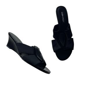 Black Open Toe Kitten Heel Wedge Sandals Sz 9 Y2K 2000s Grunge Summer Goth